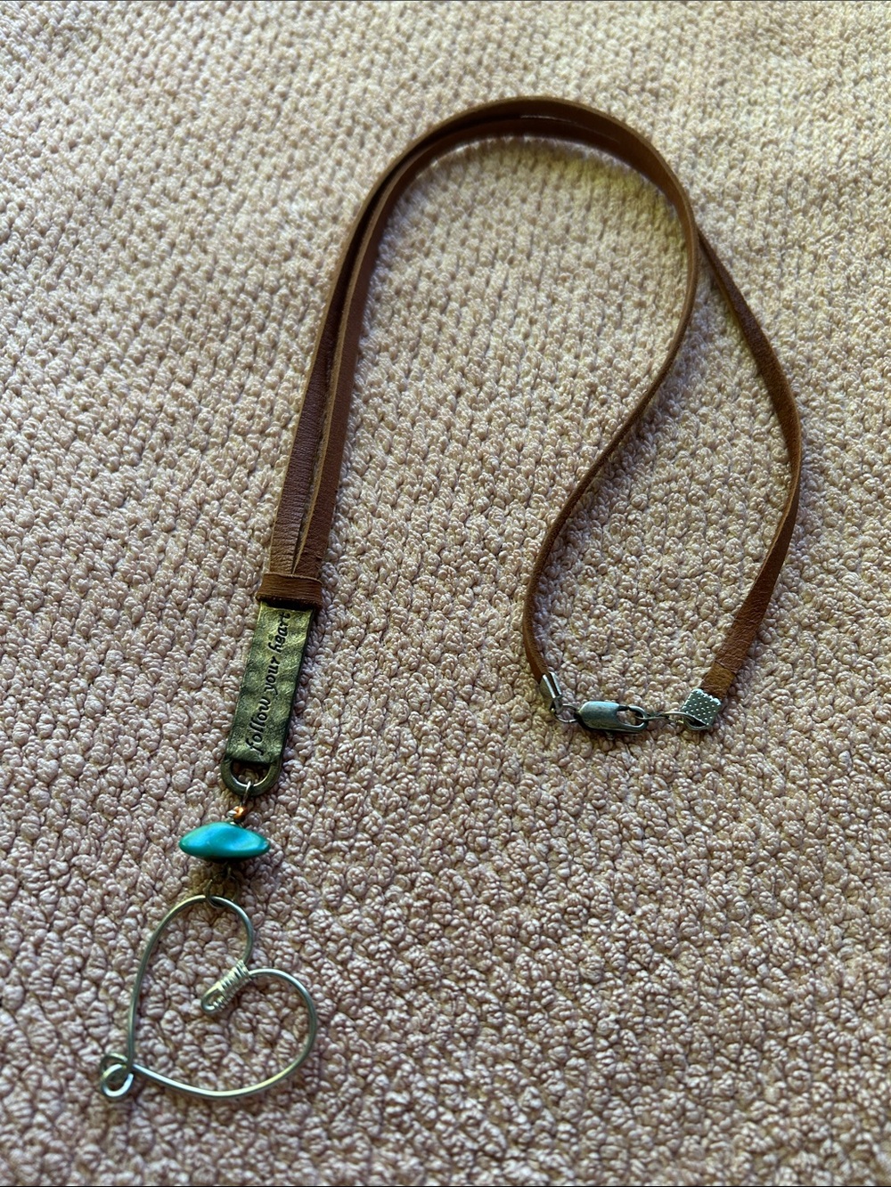 Follow your Heart Pendant Leather Necklace with Turquoise Accent Soft Leather